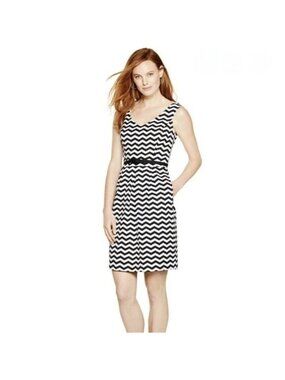 WHBM White House Black Market Chevron Print Dress 0 Cocktail B&W B/W Short Twee